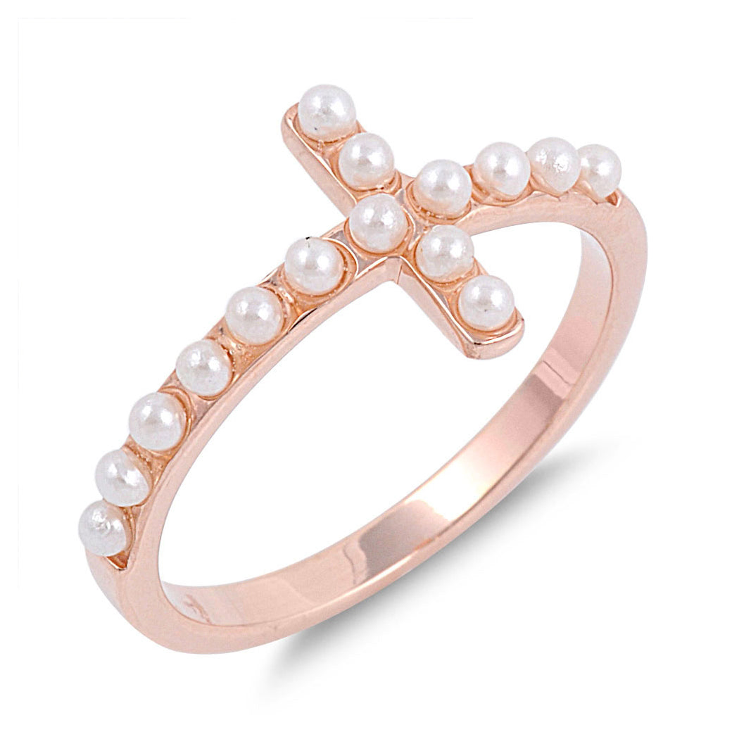 Silver CZ Ring - Sideway Cross