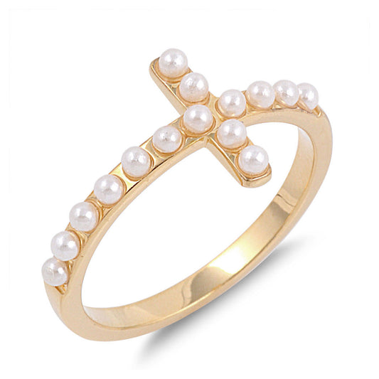 Silver CZ Ring - Sideway Cross