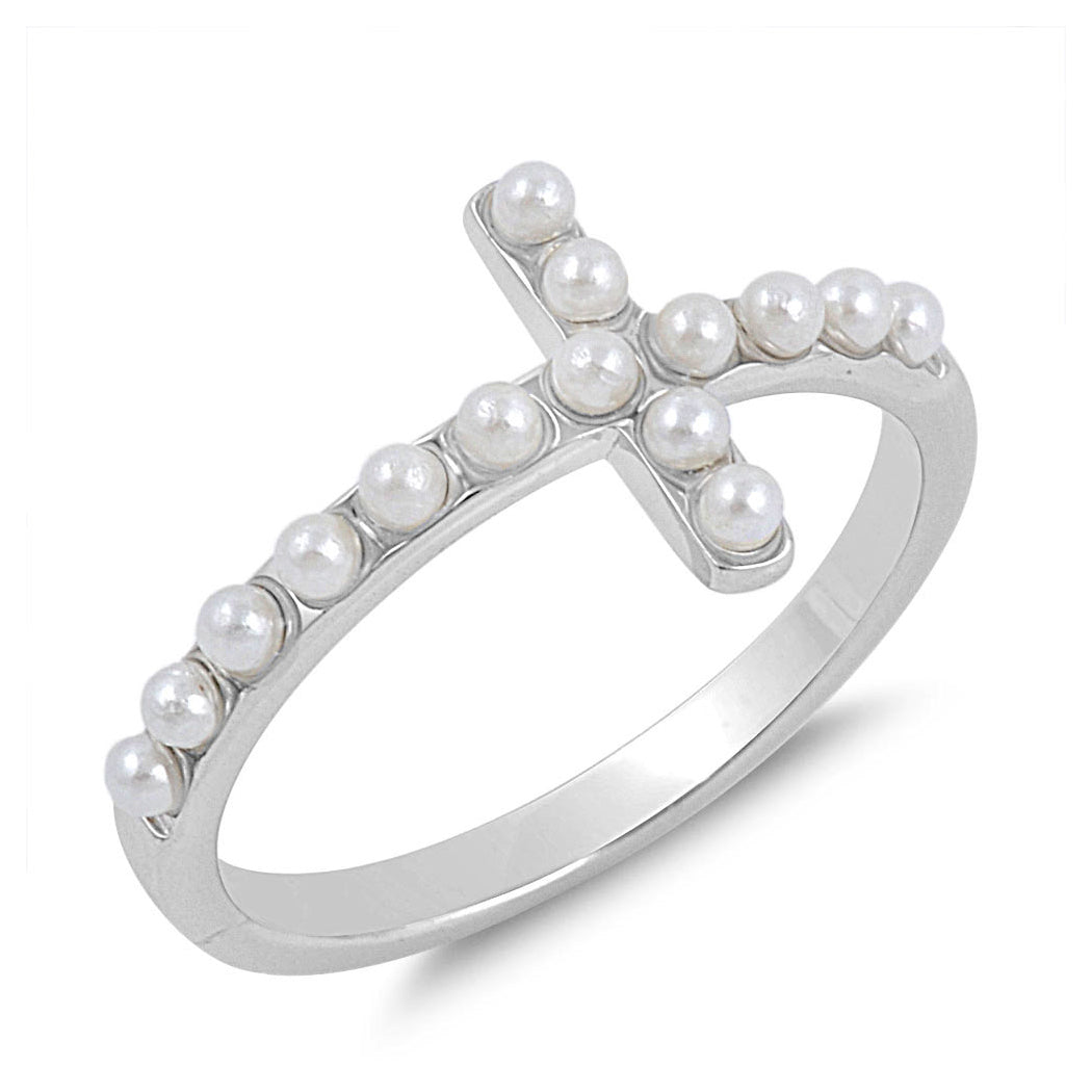 Silver CZ Ring - Sideway Cross