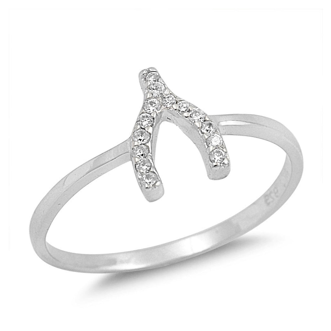 Silver CZ Ring - Wishbone