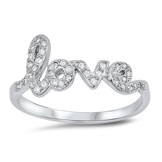 Silver CZ Ring - Love