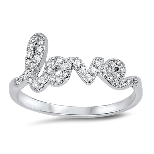 Silver CZ Ring - Love