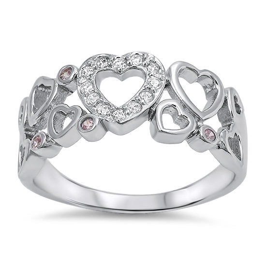 Silver CZ Ring - Hearts