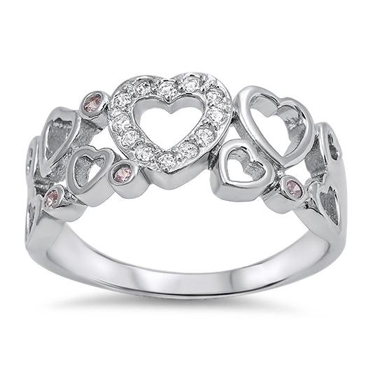 Silver CZ Ring - Hearts