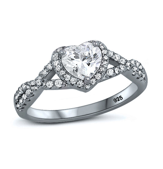 Silver CZ Ring - Heart