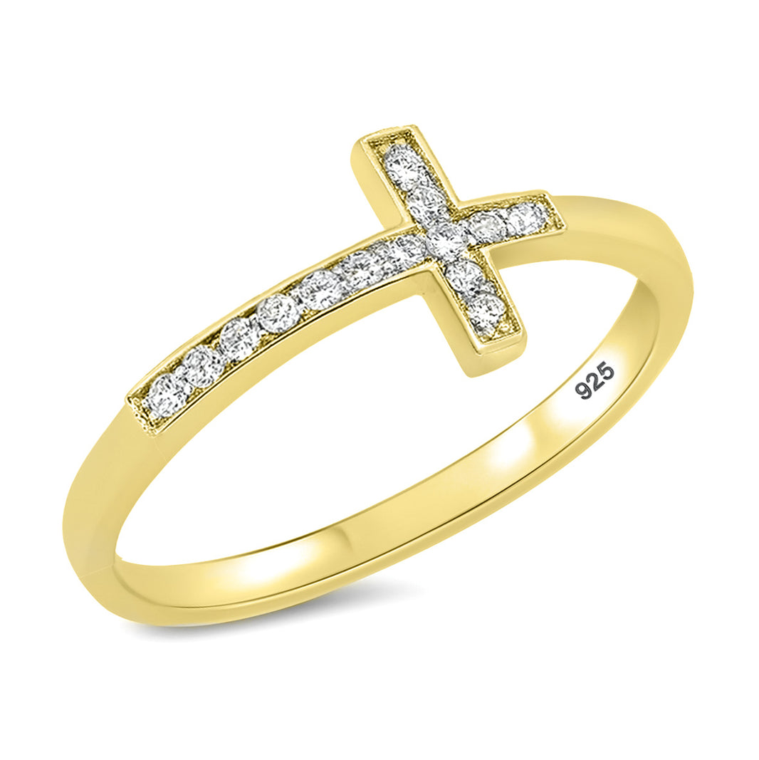 Silver CZ Ring - Sideways Cross