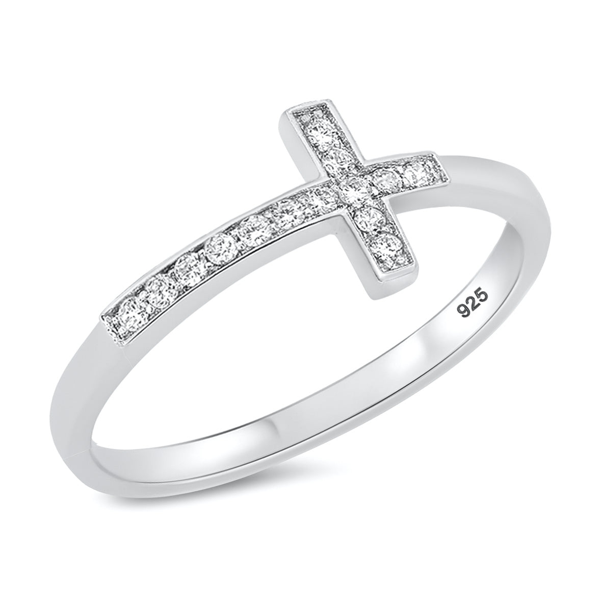 Silver CZ Ring - Cross
