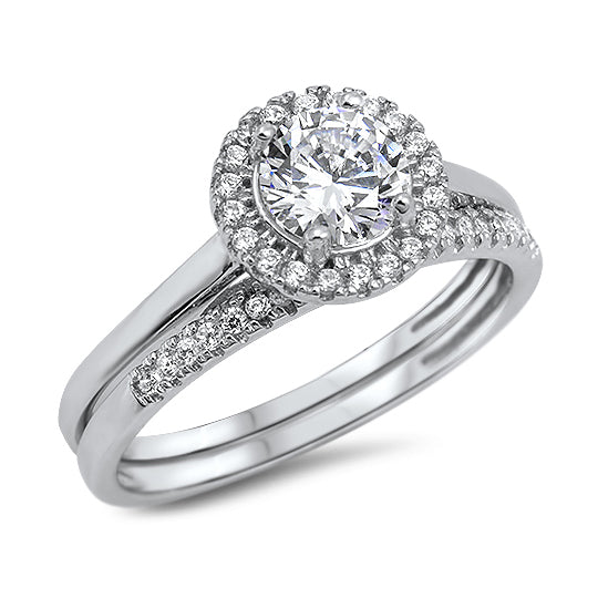Silver Weding Ring Set