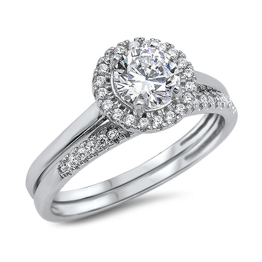 Silver Weding Ring Set