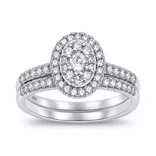 Silver CZ Wedding Ring Set
