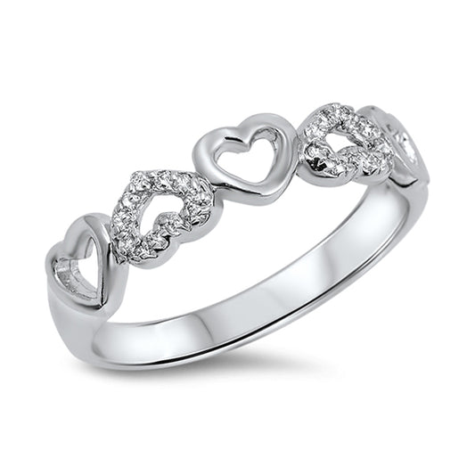 Silver CZ Ring - Multi Hearts