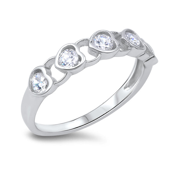 Silver CZ Ring - Sideways Hearts
