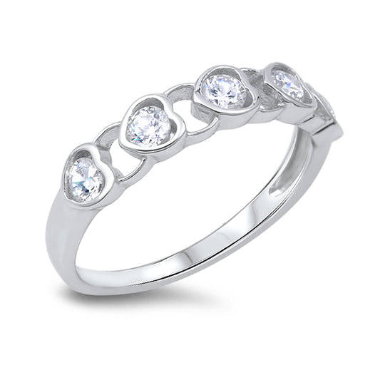 Silver CZ Ring - Sideways Hearts