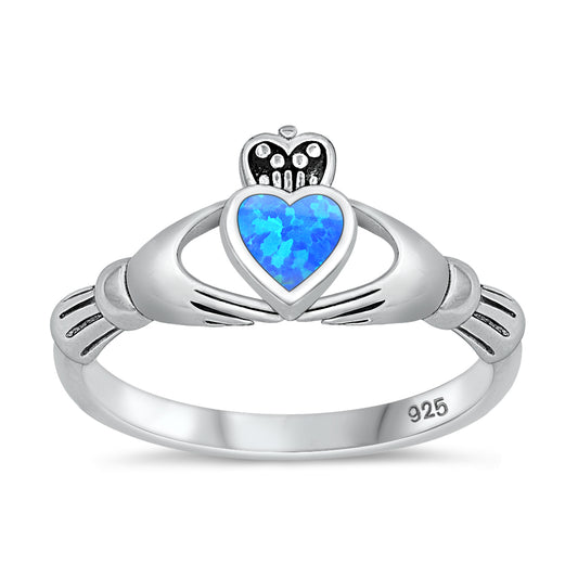 Silver Claddagh Ring - Blue Lab Opal