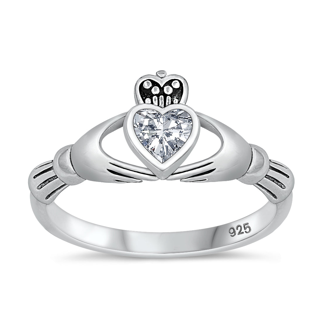 Silver Claddagh Ring - Clear CZ