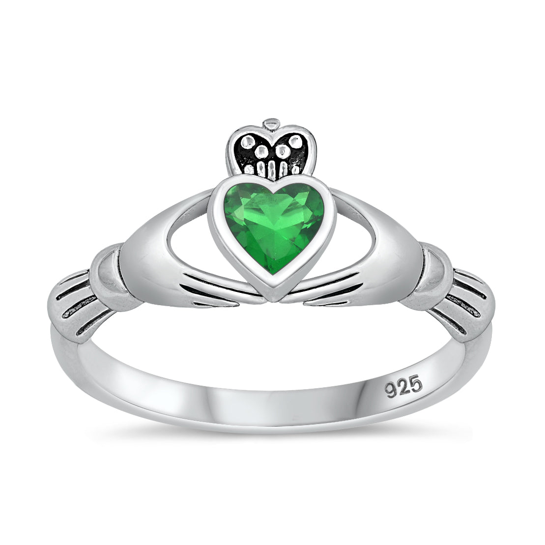 Silver Claddagh Ring - Emerald CZ