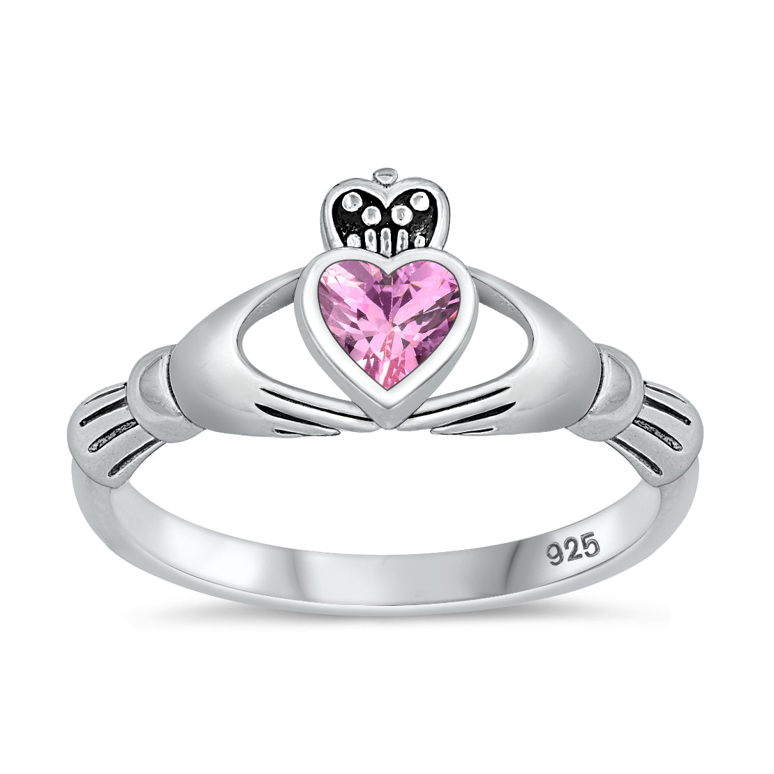 Silver Claddagh Ring - Pink CZ