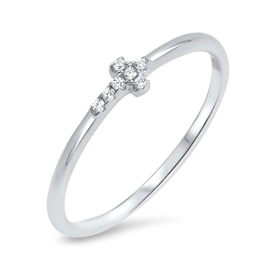 Silver CZ Ring - Sideways Cross