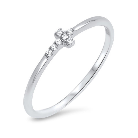 Silver CZ Ring - Sideways Cross