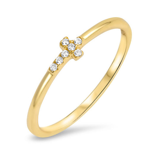 Silver CZ Ring - Sideways Cross