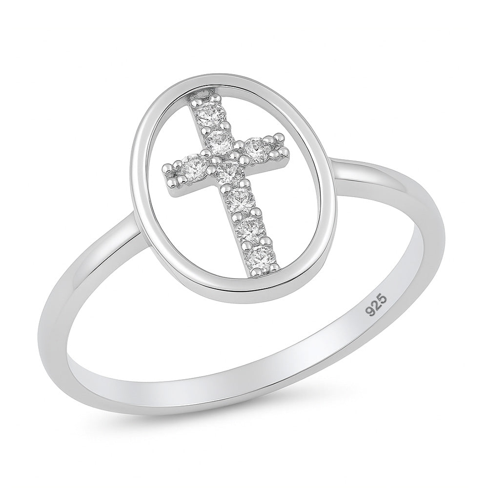 Silver CZ Ring - Cross