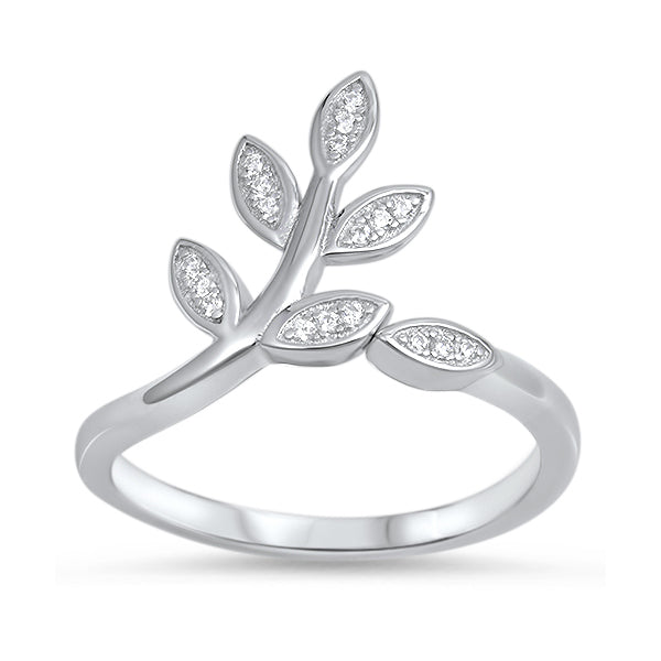 Silver CZ Ring - Leaves