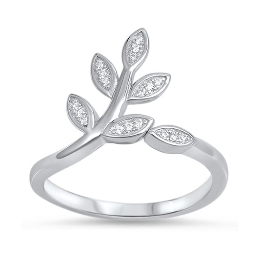Silver CZ Ring - Leaves