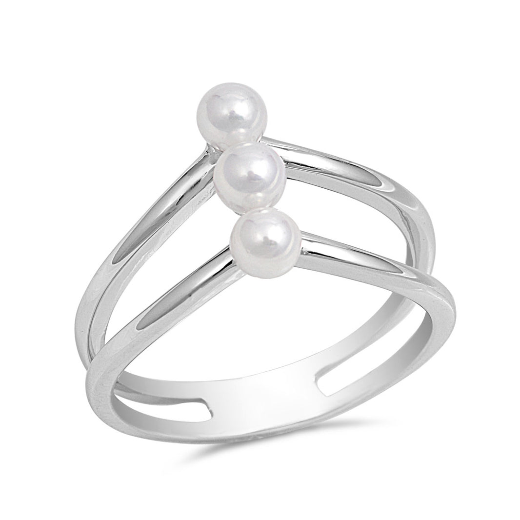 Silver CZ Ring - Triple Pearl