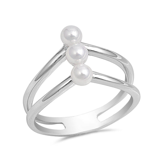 Silver CZ Ring - Triple Pearl