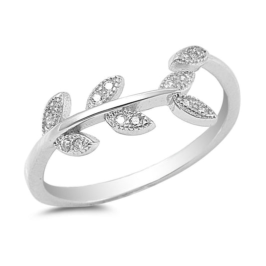 Silver CZ Ring - Leaves