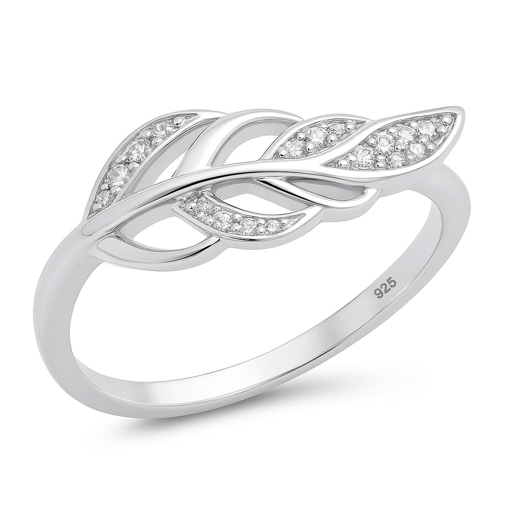 Silver CZ Ring - Feather