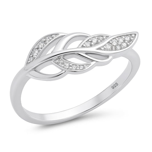 Silver CZ Ring - Feather