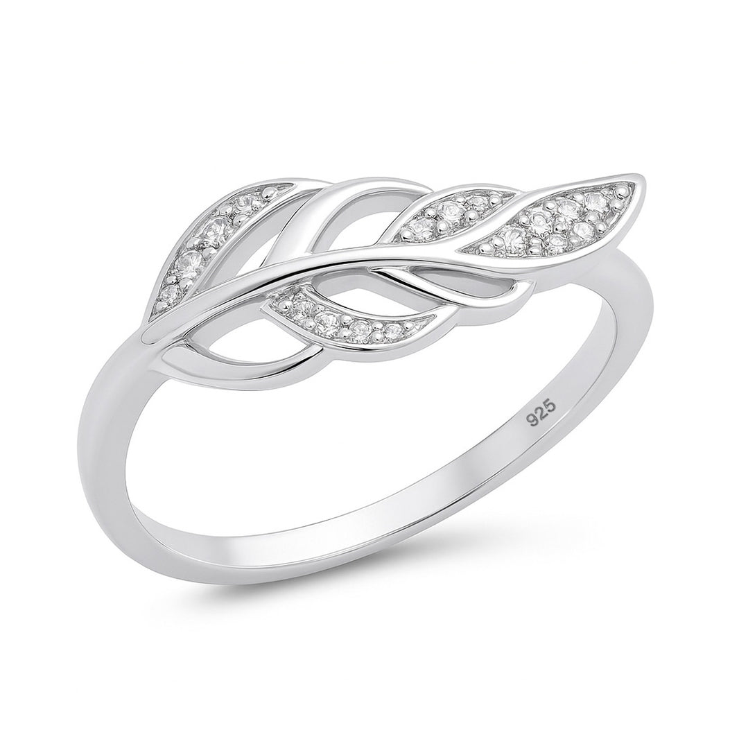 Silver CZ Ring - Feather
