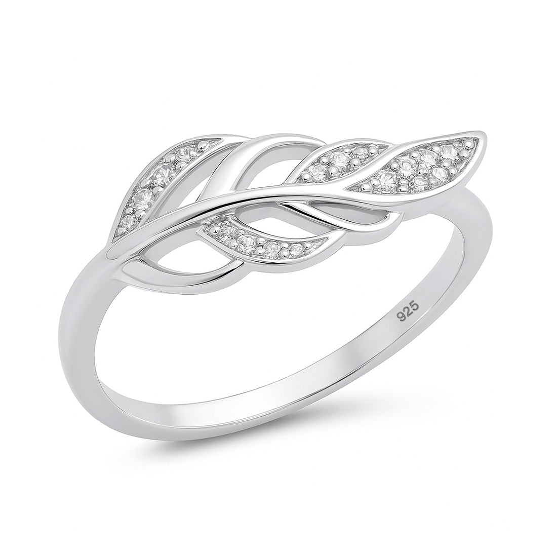Silver CZ Ring - Feather