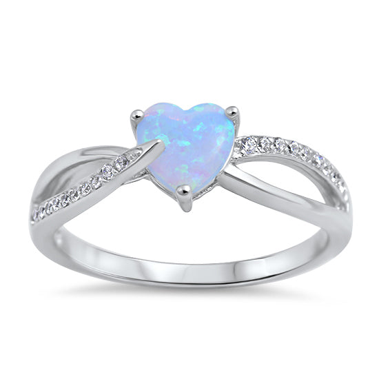 Silver CZ & Opal Ring - Heart