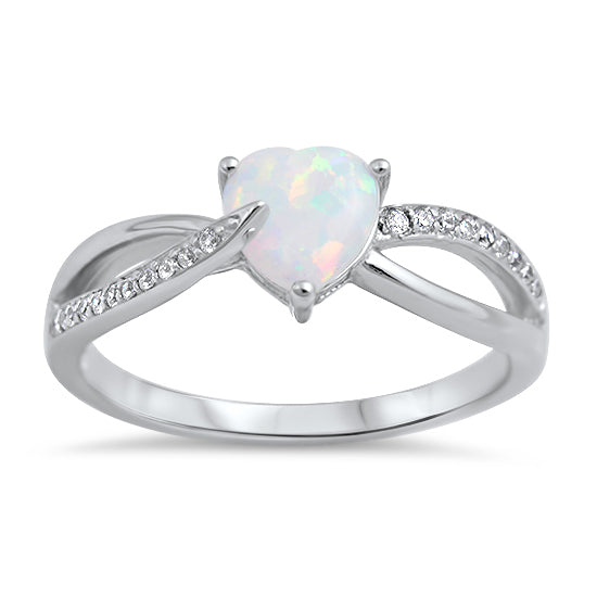Silver CZ & Opal Ring - Heart