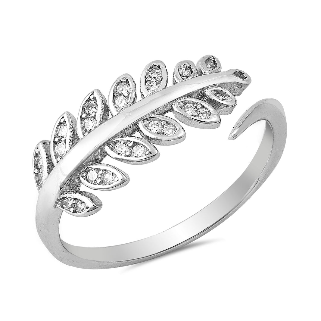 Silver Ring W/ CZ - Fern Leaves