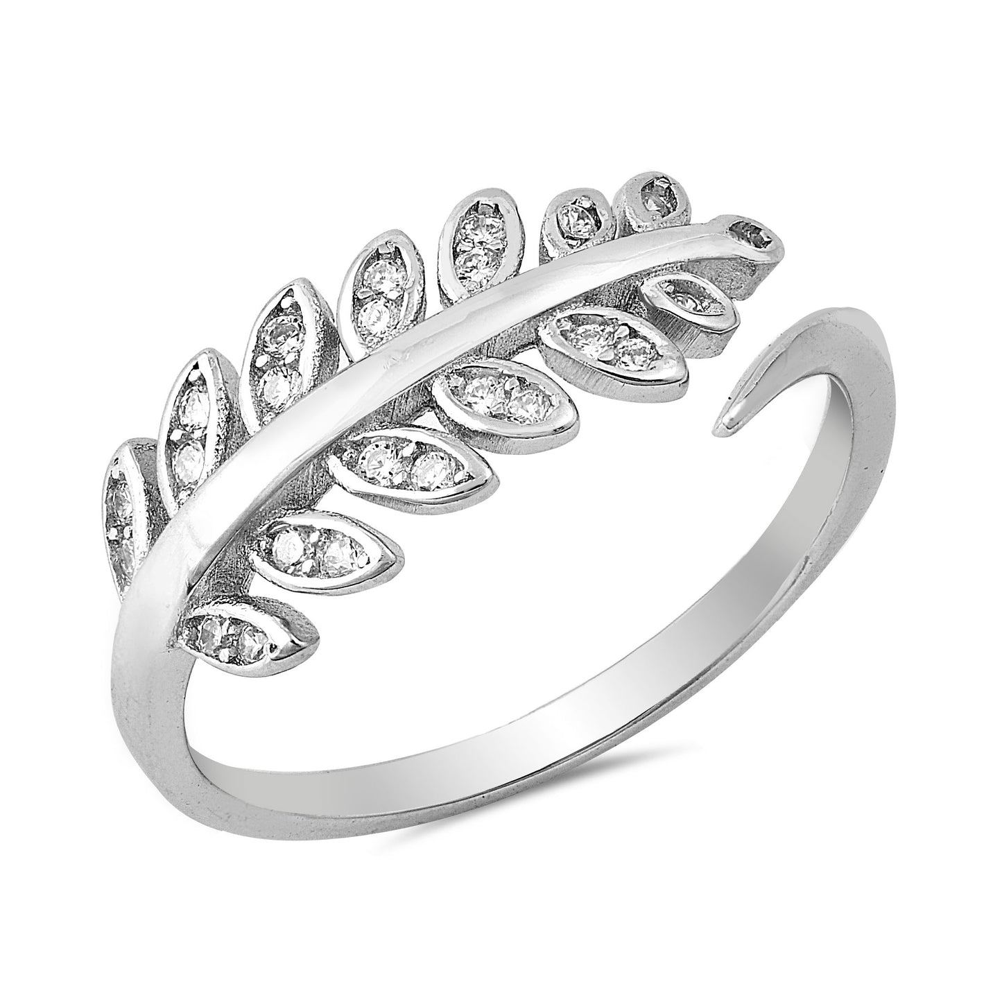 Silver Ring W/ CZ - Fern Leaves
