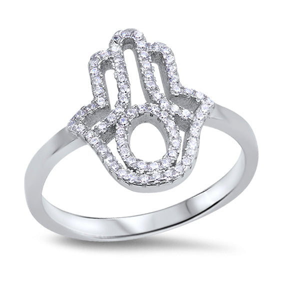 Silver CZ Ring - Hamsa