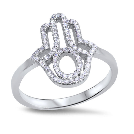 Silver CZ Ring - Hamsa