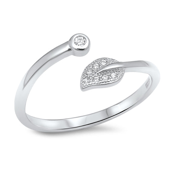 Silver Ring W/ CZ - Wraparound Leaf