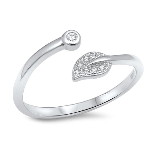 Silver Ring W/ CZ - Wraparound Leaf