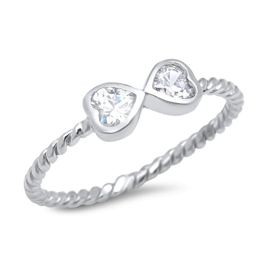 Silver Ring W/ CZ - Two Hearts