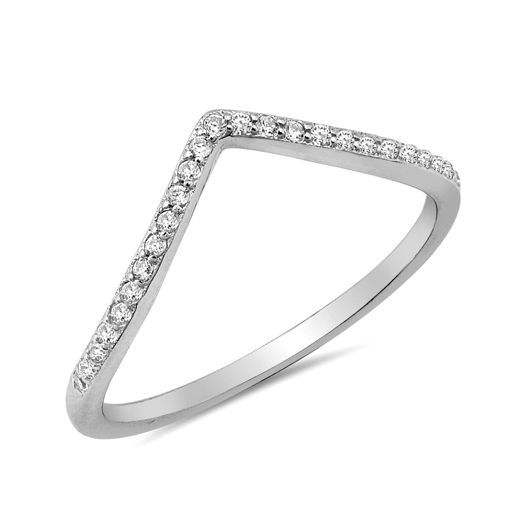 Silver Ring W/ CZ - V Shape