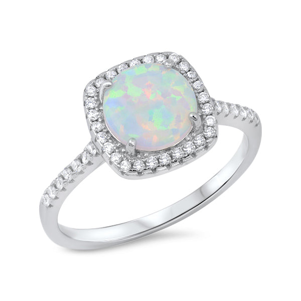 Silver CZ & Opal Ring