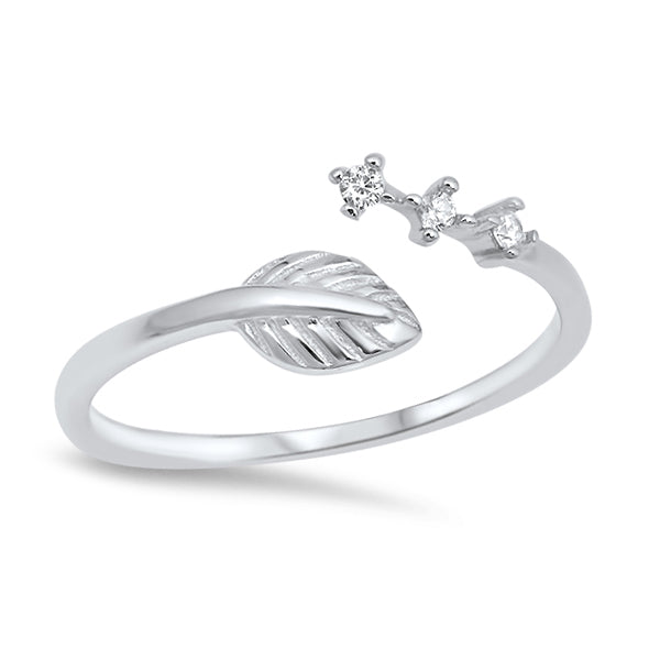 Silver Ring W/ CZ - Leaf