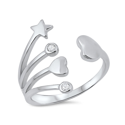 Silver CZ Ring - Heart and Star