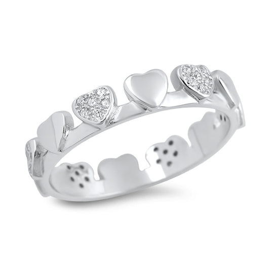 Silver Ring W/ CZ - Hearts