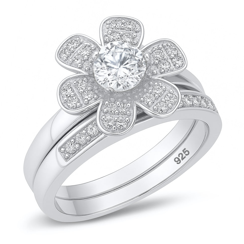 Silver CZ Ring - Plumeria