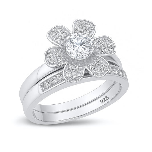 Silver CZ Ring - Plumeria
